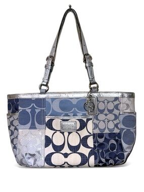 Coach Patchwork Denim Signature Luxury Blue, Silver & White Vintage Y2K Tote Bag